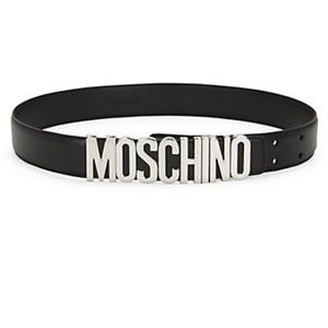 Moschino Leather Silver Logo Belt